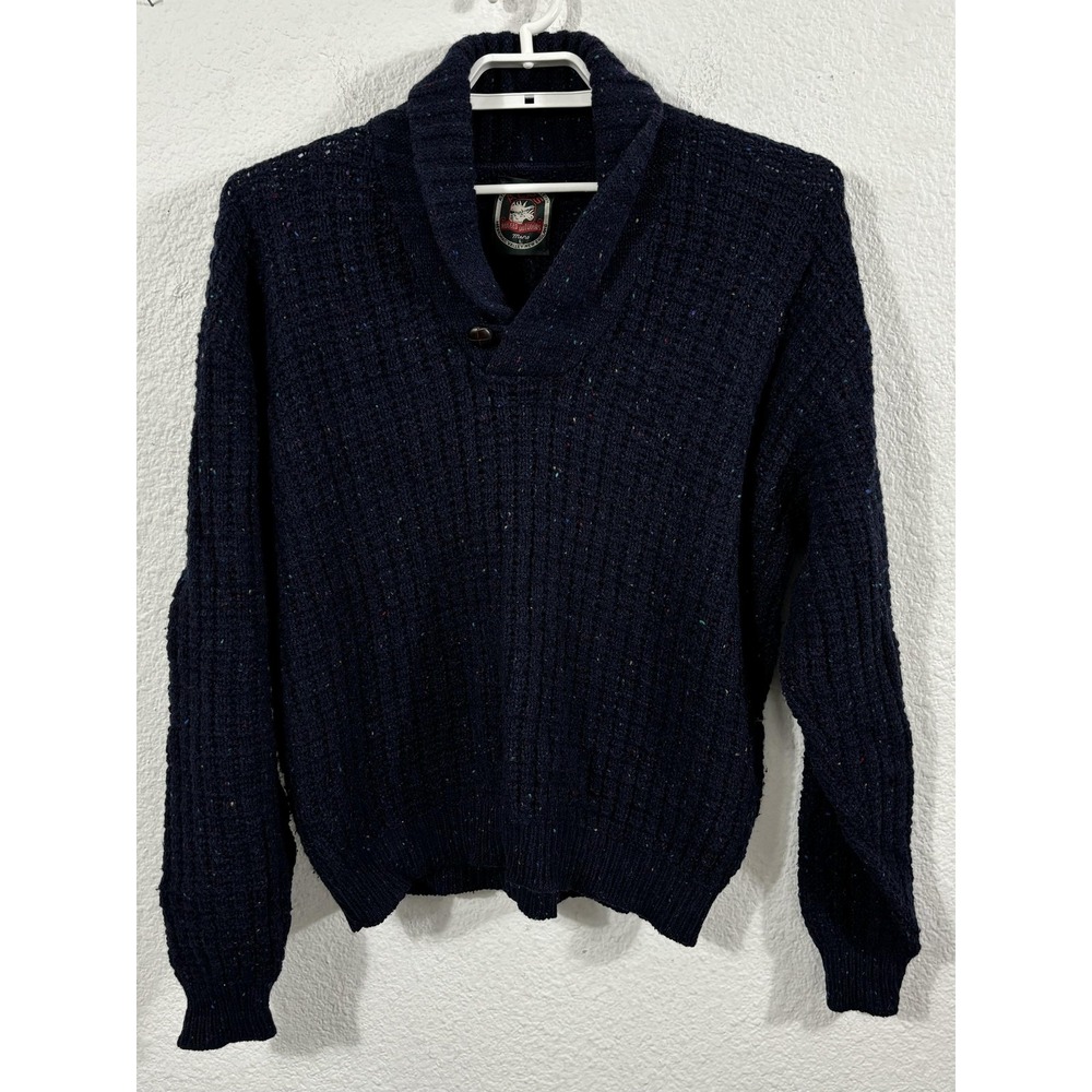 ALPS Rugged Outdoors Sweater Mens‎ Large Navy Blue Shawl Collar Speckled Knit